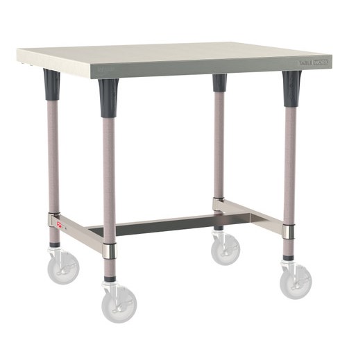 InterMetro Industries TWM3036SI-304-K TableWorx Mobile-Ready 30" x 36 " - 304 Surface - Stainless Steel I-Frame - Metroseal Gray Epoxy Coated Legs and Polymer Leg Mounts