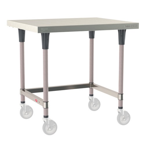 InterMetro Industries TWM3036SU-304-K TableWorx Mobile-Ready 30" x 36 " - 304 Surface - Stainless Steel 3-Sided Frame - Metroseal Gray Epoxy Coated Legs and Polymer Leg Mounts