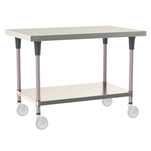 InterMetro Industries TWM3048FS-304-K TableWorx Mobile-Ready 30" x 48 " - 304 Surface - Stainless Steel Under Shelf - Metroseal Gray Epoxy Coated Legs and Polymer Leg Mounts