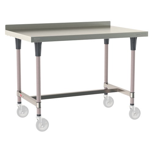 InterMetro Industries TWM3048SI-304B-K TableWorx Mobile-Ready 30" x 48 " - 304 Surface with Backsplash - Stainless Steel I-Frame - Metroseal Gray Epoxy Coated Legs and Polymer Leg Mounts