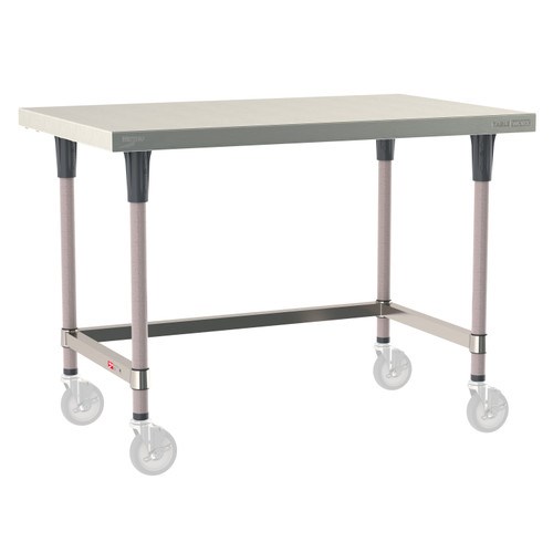 InterMetro Industries TWM3048SU-304-K TableWorx Mobile-Ready 30" x 48 " - 304 Surface - Stainless Steel 3-Sided Frame - Metroseal Gray Epoxy Coated Legs and Polymer Leg Mounts