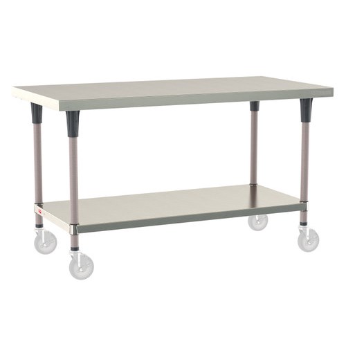 InterMetro Industries TWM3060FS-304-K TableWorx Mobile-Ready 30" x 60 " - 304 Surface - Stainless Steel Under Shelf - Metroseal Gray Epoxy Coated Legs and Polymer Leg Mounts