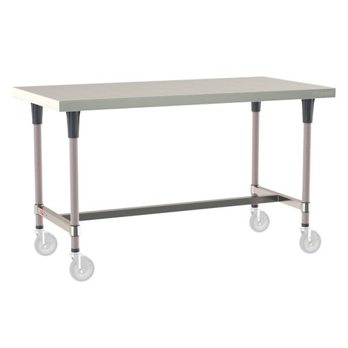 InterMetro Industries TWM3060SI-304-K TableWorx Mobile-Ready 30" x 60 " - 304 Surface - Stainless Steel I-Frame - Metroseal Gray Epoxy Coated Legs and Polymer Leg Mounts