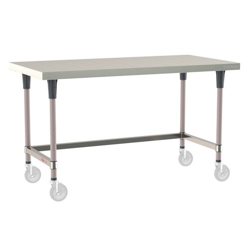 InterMetro Industries TWM3060SU-304-K TableWorx Mobile-Ready 30" x 60 " - 304 Surface - Stainless Steel 3-Sided Frame - Metroseal Gray Epoxy Coated Legs and Polymer Leg Mounts