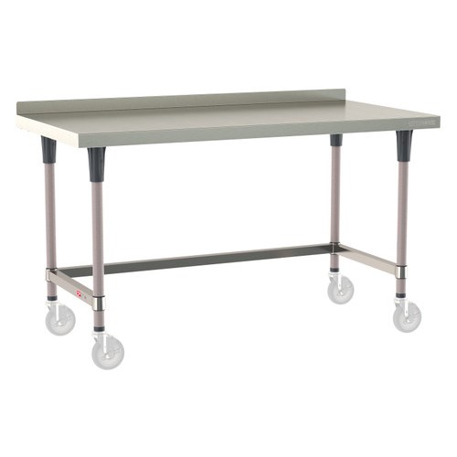 InterMetro Industries TWM3060SU-304B-K TableWorx Mobile-Ready 30" x 60 " - 304 Surface with Backsplash - Stainless Steel 3-Sided Frame - Metroseal Gray Epoxy Coated Legs and Polymer Leg Mounts