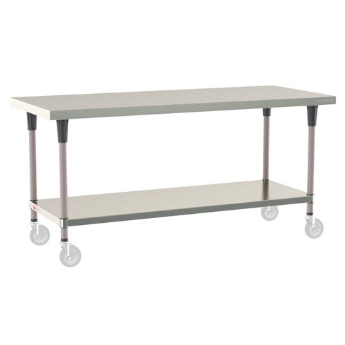 InterMetro Industries TWM3072FS-304-K TableWorx Mobile-Ready 30" x 72 " - 304 Surface - Stainless Steel Under Shelf - Metroseal Gray Epoxy Coated Legs and Polymer Leg Mounts