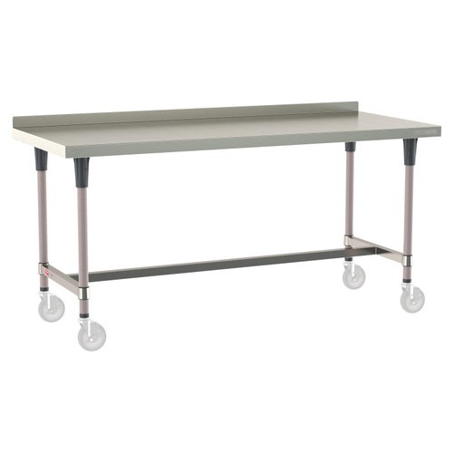 InterMetro Industries TWM3072SI-304B-K TableWorx Mobile-Ready 30" x 72 " - 304 Surface with Backsplash - Stainless Steel I-Frame - Metroseal Gray Epoxy Coated Legs and Polymer Leg Mounts