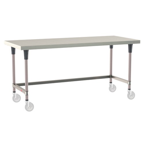 InterMetro Industries TWM3072SU-304-K TableWorx Mobile-Ready 30" x 72 " - 304 Surface - Stainless Steel 3-Sided Frame - Metroseal Gray Epoxy Coated Legs and Polymer Leg Mounts