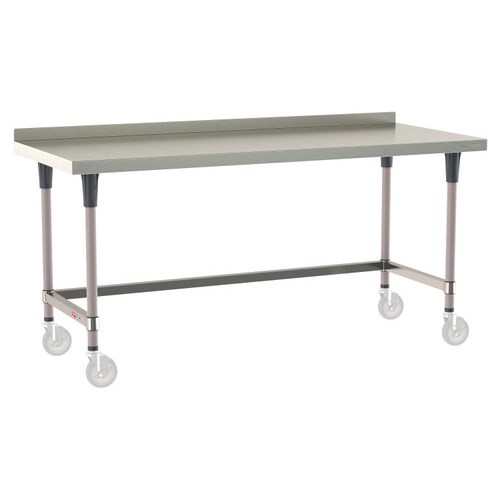 InterMetro Industries TWM3072SU-304B-K TableWorx Mobile-Ready 30" x 72 " - 304 Surface with Backsplash - Stainless Steel 3-Sided Frame - Metroseal Gray Epoxy Coated Legs and Polymer Leg Mounts