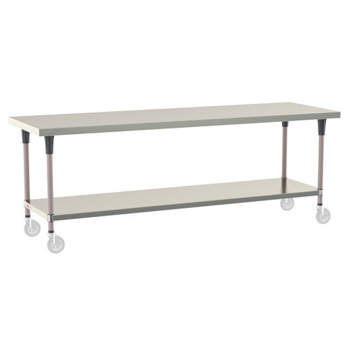 InterMetro Industries TWM3096FS-304-K TableWorx Mobile-Ready 30" x 96 " - 304 Surface - Stainless Steel Under Shelf - Metroseal Gray Epoxy Coated Legs and Polymer Leg Mounts