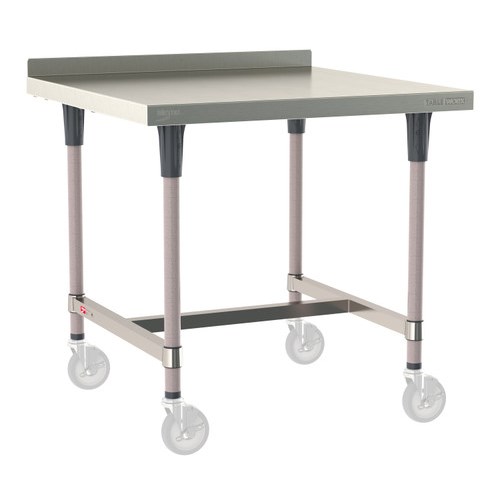 InterMetro Industries TWM3636SI-304-K TableWorx Mobile-Ready 36" x 36 " - 304 Surface - Stainless Steel I-Frame - Metroseal Gray Epoxy Coated Legs and Polymer Leg Mounts