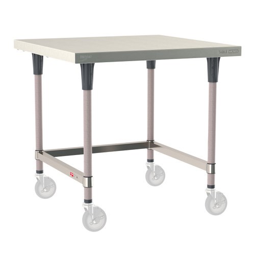 InterMetro Industries TWM3636SU-304-K TableWorx Mobile-Ready 36" x 36 " - 304 Surface - Stainless Steel 3-Sided Frame - Metroseal Gray Epoxy Coated Legs and Polymer Leg Mounts