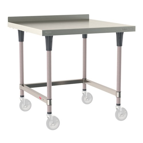 InterMetro Industries TWM3636SU-304B-K TableWorx Mobile-Ready 36" x 36 " - 304 Surface with Backsplash - Stainless Steel 3-Sided Frame - Metroseal Gray Epoxy Coated Legs and Polymer Leg Mounts