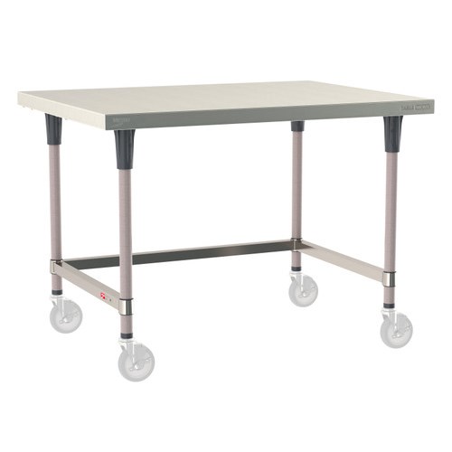 InterMetro Industries TWM3648SU-304-K TableWorx Mobile-Ready 36" x 48 " - 304 Surface - Stainless Steel 3-Sided Frame - Metroseal Gray Epoxy Coated Legs and Polymer Leg Mounts