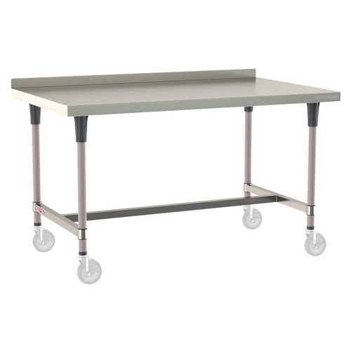 InterMetro Industries TWM3660SI-304B-K TableWorx Mobile-Ready 36" x 60 " - 304 Surface with Backsplash - Stainless Steel I-Frame - Metroseal Gray Epoxy Coated Legs and Polymer Leg Mounts