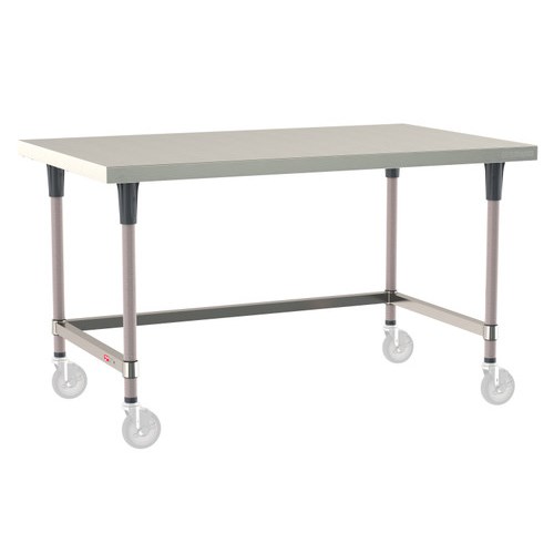 InterMetro Industries TWM3660SU-304-K TableWorx Mobile-Ready 36" x 60 " - 304 Surface - Stainless Steel 3-Sided Frame - Metroseal Gray Epoxy Coated Legs and Polymer Leg Mounts