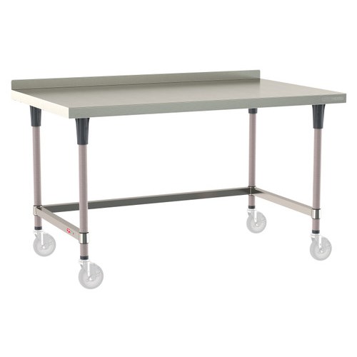 InterMetro Industries TWM3660SU-304B-K TableWorx Mobile-Ready 36" x 60 " - 304 Surface with Backsplash - Stainless Steel 3-Sided Frame - Metroseal Gray Epoxy Coated Legs and Polymer Leg Mounts