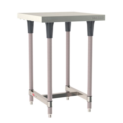 InterMetro Industries TWS2424SI-304-K TableWorx Stationary 24" x 24 " - 304 Surface - Stainless Steel I-Frame - Metroseal Gray Epoxy Coated Legs and Polymer Leg Mounts