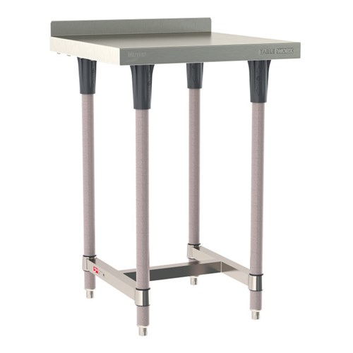 InterMetro Industries TWS2424SI-304B-K TableWorx Stationary 24" x 24 " - 304 Surface with Backsplash - Stainless Steel I-Frame - Metroseal Gray Epoxy Coated Legs and Polymer Leg Mounts