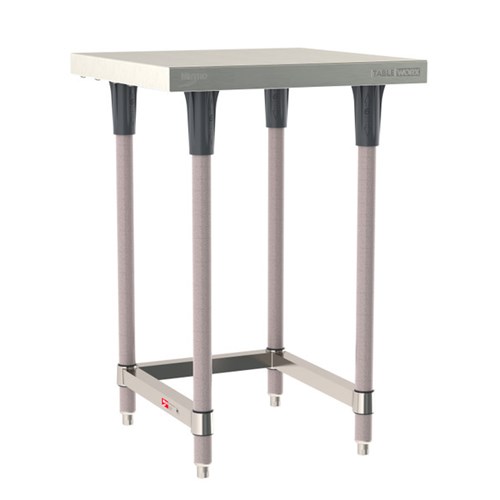 InterMetro Industries TWS2424SU-304-K TableWorx Stationary 24" x 24 " - 304 Surface - Stainless Steel 3-Sided Frame - Metroseal Gray Epoxy Coated Legs and Polymer Leg Mounts