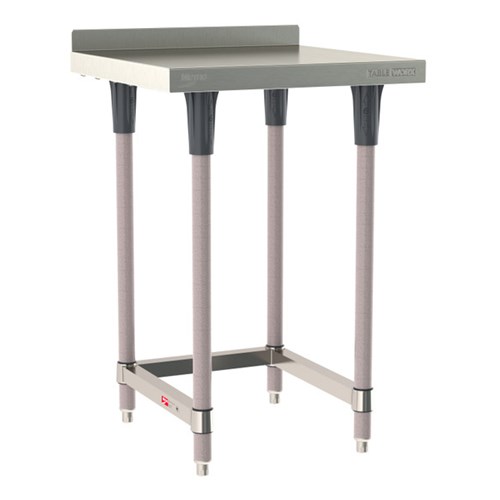 InterMetro Industries TWS2424SU-304B-K TableWorx Stationary 24" x 24 " - 304 Surface with Backsplash - Stainless Steel 3-Sided Frame - Metroseal Gray Epoxy Coated Legs and Polymer Leg Mounts