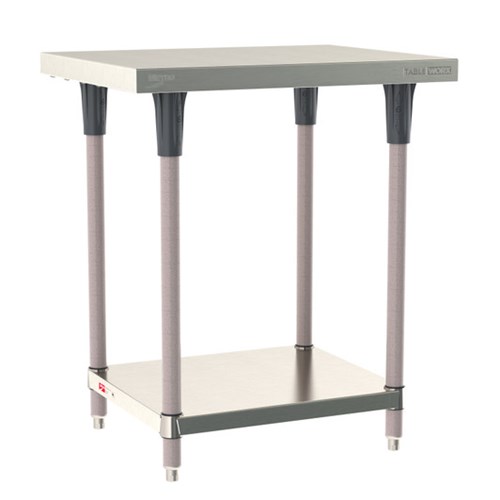 InterMetro Industries TWS2430FS-304-K TableWorx Stationary 24" x 30 " - 304 Surface - Stainless Steel Under Shelf - Metroseal Gray Epoxy Coated Legs and Polymer Leg Mounts