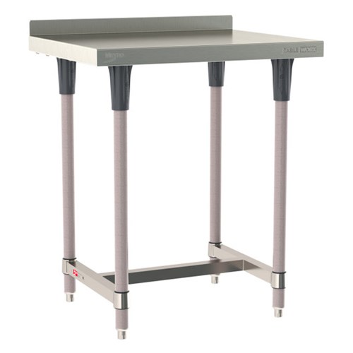 InterMetro Industries TWS2430SI-304B-K TableWorx Stationary 24" x 30 " - 304 Surface with Backsplash - Stainless Steel I-Frame - Metroseal Gray Epoxy Coated Legs and Polymer Leg Mounts