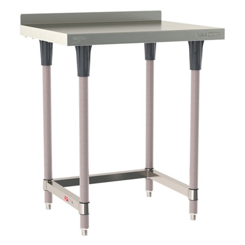 InterMetro Industries TWS2430SU-304B-K TableWorx Stationary 24" x 30 " - 304 Surface with Backsplash - Stainless Steel 3-Sided Frame - Metroseal Gray Epoxy Coated Legs and Polymer Leg Mounts