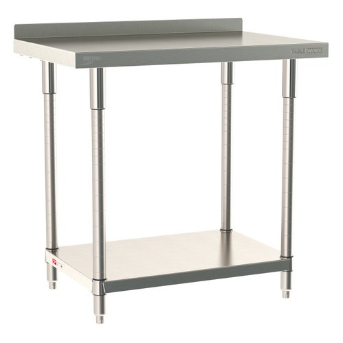 InterMetro Industries TWS2436FS-304B-S TableWorx Stationary 24" x 36 " - 304 Surface with Backsplash - Stainless Steel Under Shelf - All Stainless Steel Finish