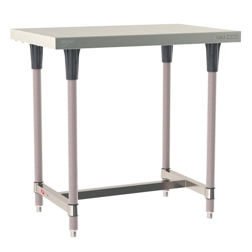 InterMetro Industries TWS2436SI-304-K TableWorx Stationary 24" x 36 " - 304 Surface - Stainless Steel I-Frame - Metroseal Gray Epoxy Coated Legs and Polymer Leg Mounts