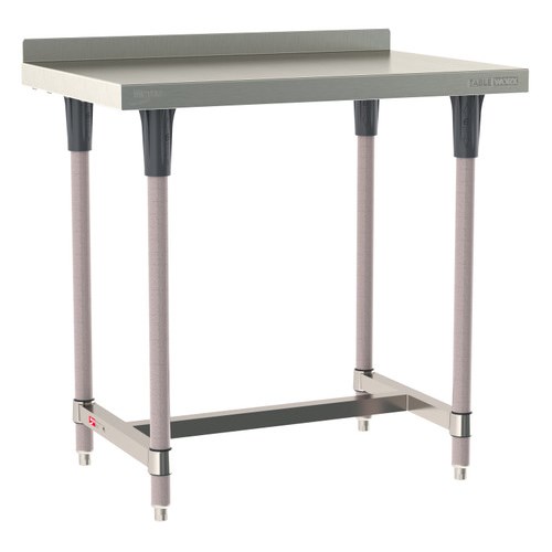 InterMetro Industries TWS2436SI-304B-K TableWorx Stationary 24" x 36 " - 304 Surface with Backsplash - Stainless Steel I-Frame - Metroseal Gray Epoxy Coated Legs and Polymer Leg Mounts