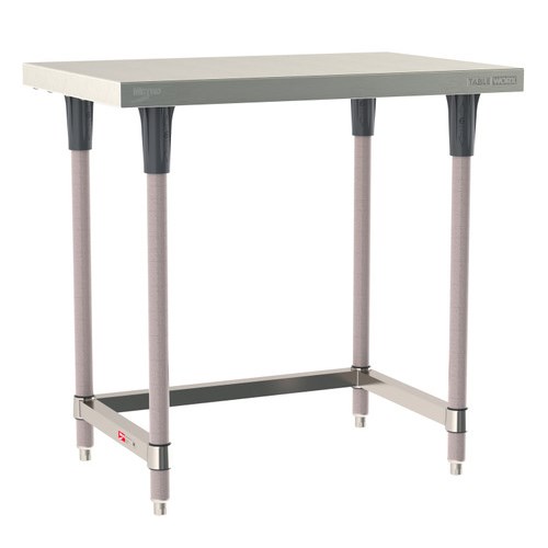 InterMetro Industries TWS2436SU-304-K TableWorx Stationary 24" x 36 " - 304 Surface - Stainless Steel 3-Sided Frame - Metroseal Gray Epoxy Coated Legs and Polymer Leg Mounts