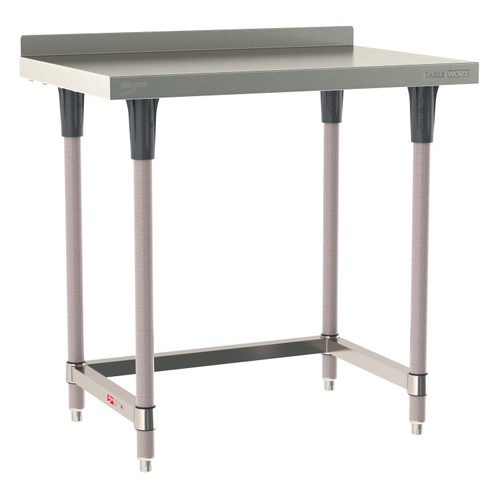 InterMetro Industries TWS2436SU-304B-K TableWorx Stationary 24" x 36 " - 304 Surface with Backsplash - Stainless Steel 3-Sided Frame - Metroseal Gray Epoxy Coated Legs and Polymer Leg Mounts