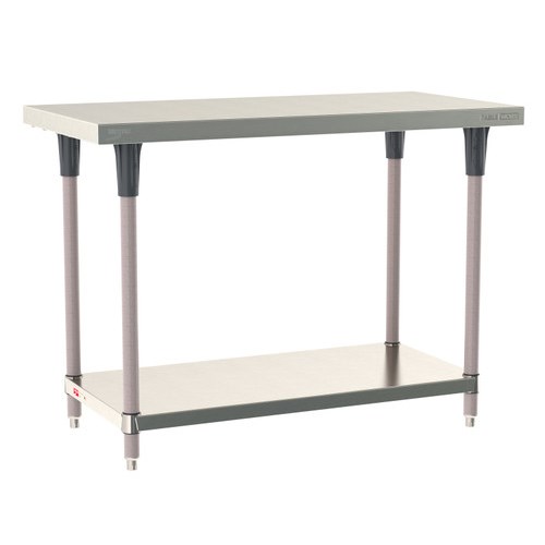 InterMetro Industries TWS2448FS-304-K TableWorx Stationary 24" x 48 " - 304 Surface - Stainless Steel Under Shelf - Metroseal Gray Epoxy Coated Legs and Polymer Leg Mounts