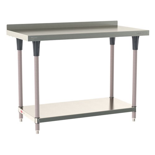 InterMetro Industries TWS2448FS-304B-K TableWorx Stationary 24" x 48 " - 304 Surface with Backsplash - Stainless Steel Under Shelf - Metroseal Gray Epoxy Coated Legs and Polymer Leg Mounts