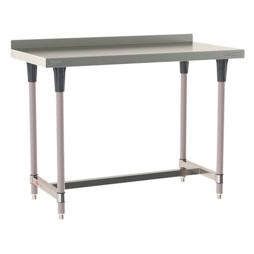 InterMetro Industries TWS2448SI-304B-K TableWorx Stationary 24" x 48 " - 304 Surface with Backsplash - Stainless Steel I-Frame - Metroseal Gray Epoxy Coated Legs and Polymer Leg Mounts