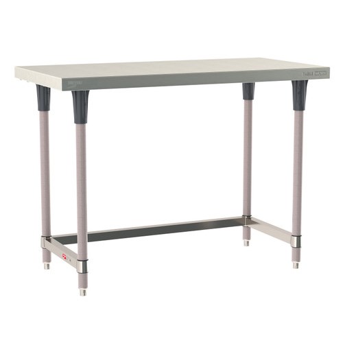 InterMetro Industries TWS2448SU-304-K TableWorx Stationary 24" x 48 " - 304 Surface - Stainless Steel 3-Sided Frame - Metroseal Gray Epoxy Coated Legs and Polymer Leg Mounts