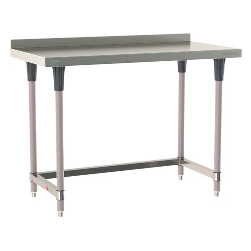 InterMetro Industries TWS2448SU-304B-K TableWorx Stationary 24" x 48 " - 304 Surface with Backsplash - Stainless Steel 3-Sided Frame - Metroseal Gray Epoxy Coated Legs and Polymer Leg Mounts