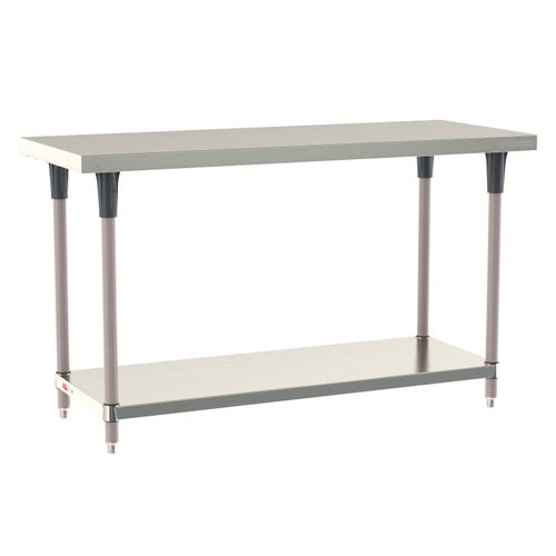 InterMetro Industries TWS2460FS-304-K TableWorx Stationary 24" x 60 " - 304 Surface - Stainless Steel Under Shelf - Metroseal Gray Epoxy Coated Legs and Polymer Leg Mounts