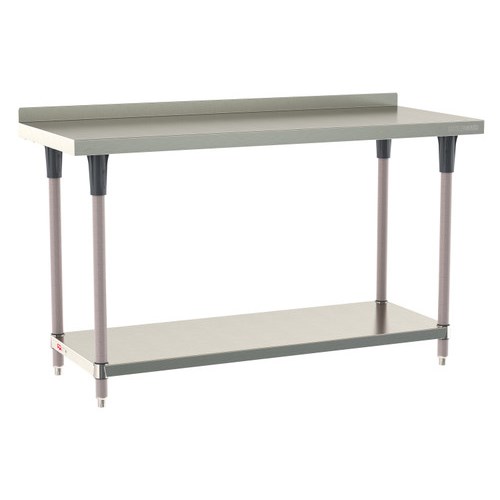 InterMetro Industries TWS2460FS-304B-K TableWorx Stationary 24" x 60 " - 304 Surface with Backsplash - Stainless Steel Under Shelf - Metroseal Gray Epoxy Coated Legs and Polymer Leg Mounts