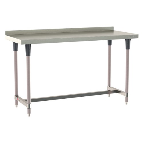 InterMetro Industries TWS2460SI-304B-K TableWorx Stationary 24" x 60 " - 304 Surface with Backsplash - Stainless Steel I-Frame - Metroseal Gray Epoxy Coated Legs and Polymer Leg Mounts