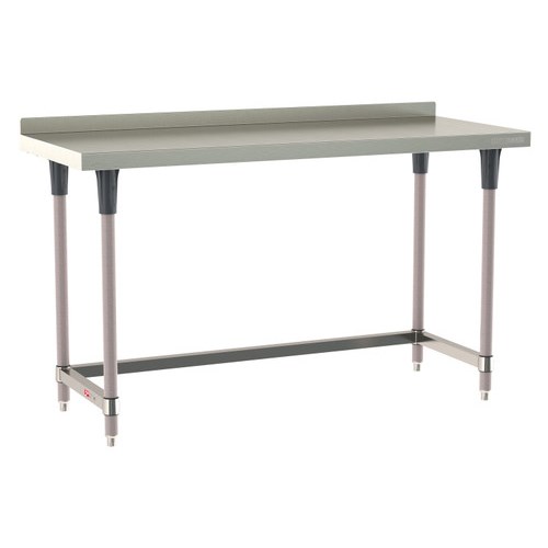 InterMetro Industries TWS2460SU-304B-K TableWorx Stationary 24" x 60 " - 304 Surface with Backsplash - Stainless Steel 3-Sided Frame - Metroseal Gray Epoxy Coated Legs and Polymer Leg Mounts