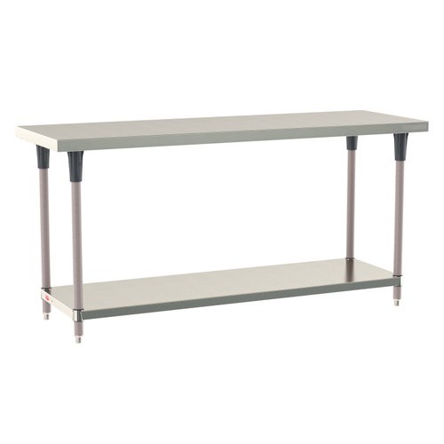 InterMetro Industries TWS2472FS-304-K TableWorx Stationary 24" x 72 " - 304 Surface - Stainless Steel Under Shelf - Metroseal Gray Epoxy Coated Legs and Polymer Leg Mounts