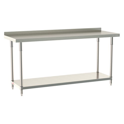 InterMetro Industries TWS2472FS-304B-S TableWorx Stationary 24" x 72 " - 304 Surface with Backsplash - Stainless Steel Under Shelf - All Stainless Steel Finish