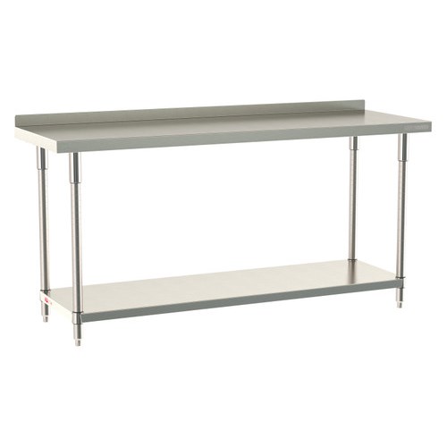 InterMetro Industries TWS2472FS-316B-S TableWorx Stationary 24" x 72 " - 316 Surface with Backsplash - Stainless Steel Under Shelf - All Stainless Steel Finish