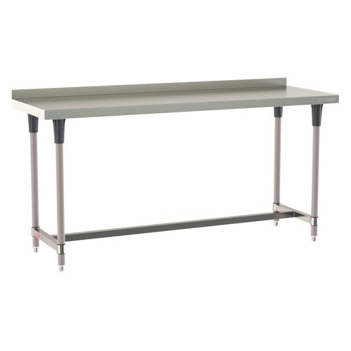 InterMetro Industries TWS2472SI-304B-K TableWorx Stationary 24" x 72 " - 304 Surface with Backsplash - Stainless Steel I-Frame - Metroseal Gray Epoxy Coated Legs and Polymer Leg Mounts