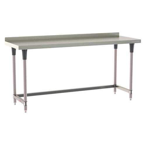 InterMetro Industries TWS2472SU-304B-K TableWorx Stationary 24" x 72 " - 304 Surface with Backsplash - Stainless Steel 3-Sided Frame - Metroseal Gray Epoxy Coated Legs and Polymer Leg Mounts