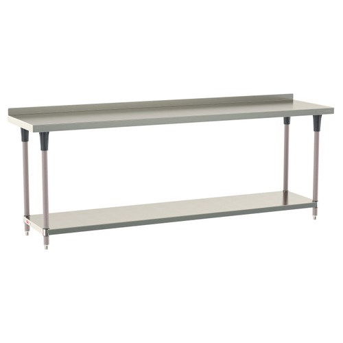 InterMetro Industries TWS2496FS-304B-K TableWorx Stationary 24" x 96 " - 304 Surface with Backsplash - Stainless Steel Under Shelf - Metroseal Gray Epoxy Coated Legs and Polymer Leg Mounts