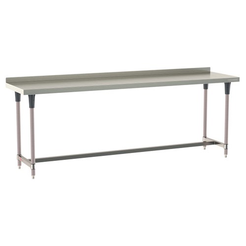 InterMetro Industries TWS2496SI-304B-K TableWorx Stationary 24" x 96 " - 304 Surface with Backsplash - Stainless Steel I-Frame - Metroseal Gray Epoxy Coated Legs and Polymer Leg Mounts