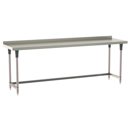 InterMetro Industries TWS2496SU-304B-K TableWorx Stationary 24" x 96 " - 304 Surface with Backsplash - Stainless Steel 3-Sided Frame - Metroseal Gray Epoxy Coated Legs and Polymer Leg Mounts